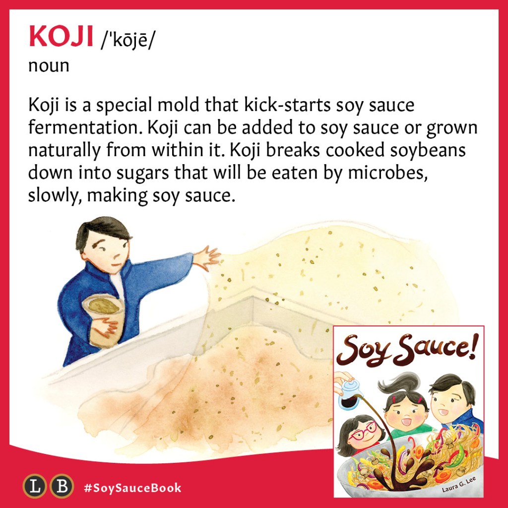 KOJI /ˈkōjē/ noun Koji is a special mold that kick-starts soy sauce fermentation. Koji can be added to soy sauce or grown naturally from within it. Koji breaks cooked soybeans down into sugars that will be eaten by microbes, slowly, making soy sauce.